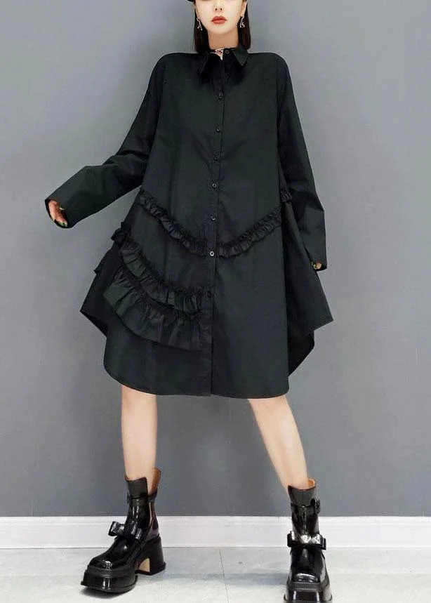 Casual White Peter Pan Collar Button Fall Long Sleeve Dresses