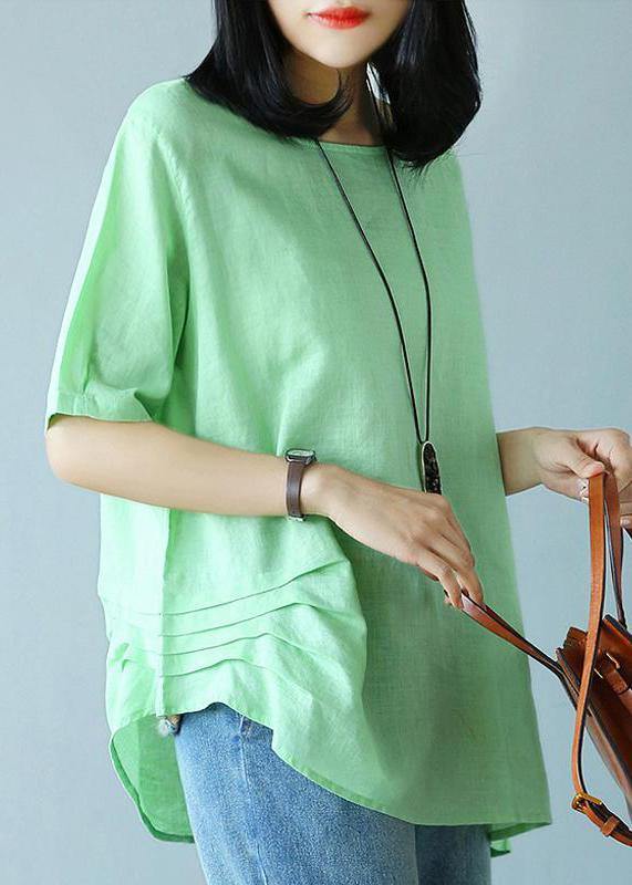 Unique cotton green clothes For Women Women Summer Cotton Solid Literary Half Sleeve T-shirt