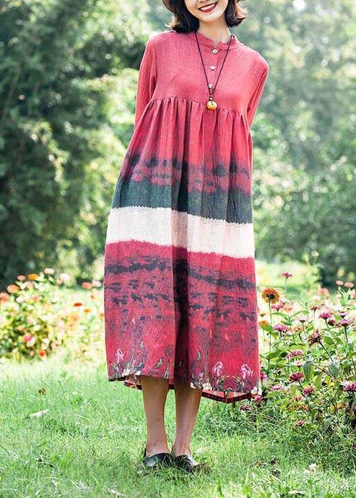Natural Stand Collar Cinched Quilting Dresses Fashion Ideas Red Print Maxi Dress